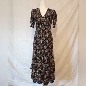 Ba&sh Vika Dress Black Floral Ruffle Size 1 Small